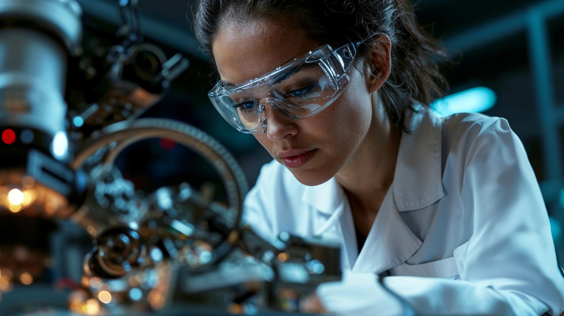 Scientist working in laboratory using precision instruments for oncology research